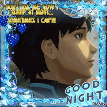 a picture of a man in a blue frame with the words good night on it