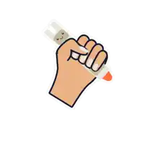 a hand is holding a marker that has a face on it