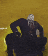 a cartoon of a man in a suit and tie with a smiley face on his face