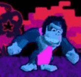 a cartoon gorilla is standing on a purple surface in a video game .