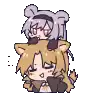 a pixel art drawing of a girl wearing a bear hat and a cat costume .