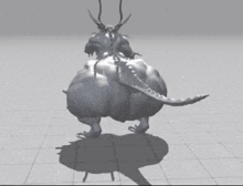 a 3d model of a monster with horns and a shadow