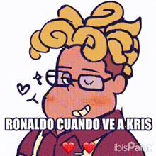 a cartoon of ronaldo cuando ve a kris with hearts around his neck