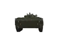a green tank with a white background and a few wheels on it