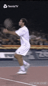 a man is playing tennis on a tennis tv advertisement