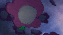 a pink flower with a white face and a green stem is smiling