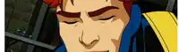 a close up of a cartoon character 's face with closed eyes