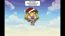 a girl wearing a santa hat with the words gg crack bienvenido / a al nuevo nivel