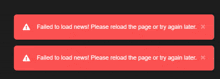 two red warning signs that say " failed to load news "
