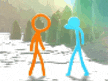a blue stick figure and an orange stick figure standing next to each other