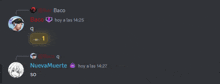 a screenshot of a conversation between baco and nuevamuerte