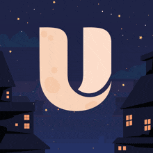 an illustration of a witch on a broom with the letter u