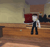 a cartoon character holding a large cake with serialdesignationn written on the bottom right