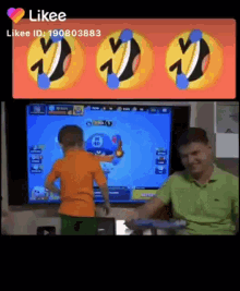 a man and a boy are playing a video game on a tv screen .