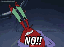 a cartoon character from spongebob is saying no