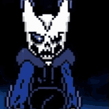 a pixel art drawing of a person 's face with a blue and green background