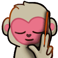 a cartoon monkey with a pink heart on its face is giving the middle finger
