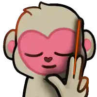 a cartoon monkey with a pink heart on its face is giving the middle finger