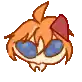 a pixel art drawing of a person wearing sunglasses and a red hat .
