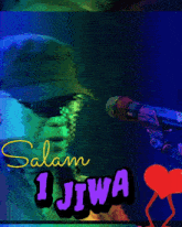 a man singing into a microphone with the words salam 1 jiwa