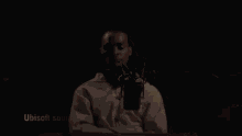 a man talking into a microphone with the words p'ssy ubisoft sound recording studio 3 days later on the bottom