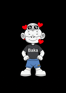 a cartoon character wearing sunglasses and a black shirt that says baka