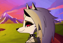a cartoon drawing of a werewolf with a collar around her neck
