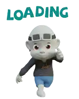 a cartoon character is standing in front of a sign that says " loading "
