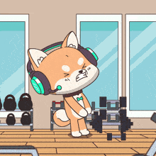 a cartoon dog wearing headphones and a bow tie