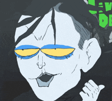 a cartoon drawing of a man with a blue eye