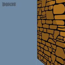 a cartoon of a cat peeking out from behind a brick wall with the word soon below it