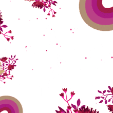 a purple square with arabic writing on it surrounded by pink flowers