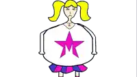 a drawing of a girl with a pink star on her chest .
