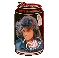 a can of sue dillon soda with a woman smoking a cigarette