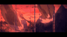 a pixel art painting of a sunset with a few trees in the foreground