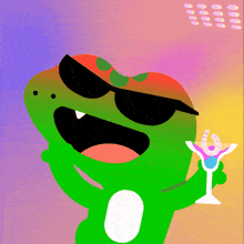 a cartoon frog wearing sunglasses and holding a martini