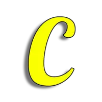 a yellow letter c with a black outline
