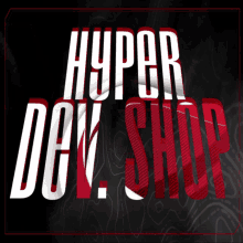 a logo for hyper dev shop with red and white letters