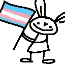 a black and white drawing of a rabbit holding a transgender flag .
