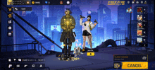 a man and a woman standing next to each other in a video game called free fire
