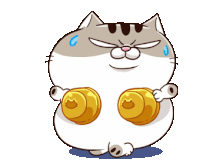 a cartoon cat is holding a pair of dumbbells .