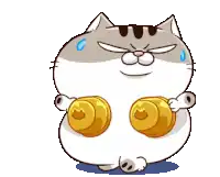 a cartoon cat is holding a pair of dumbbells .