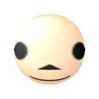 a close up of a cartoon face with a black eye and a smile