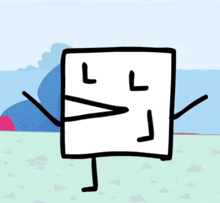 a drawing of a square with arms and legs making a face