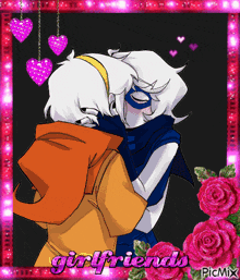 a picture of a couple kissing with the words girlfriends written on it