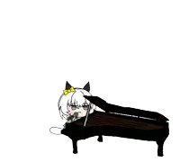 a girl is sitting on a piano with a microphone in her mouth .