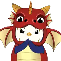 a cartoon penguin is wearing a red dragon mask