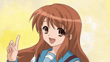 a girl with long brown hair is giving a thumbs up sign