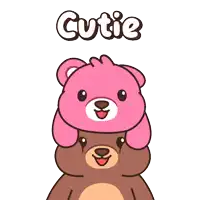 two teddy bears stacked on top of each other with the word cutie written above them