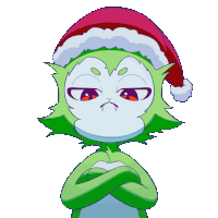 a cartoon character wearing a santa hat looks angry